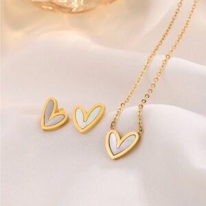New ❤️ Gold Heart Necklace and Earrings Set stainless steel